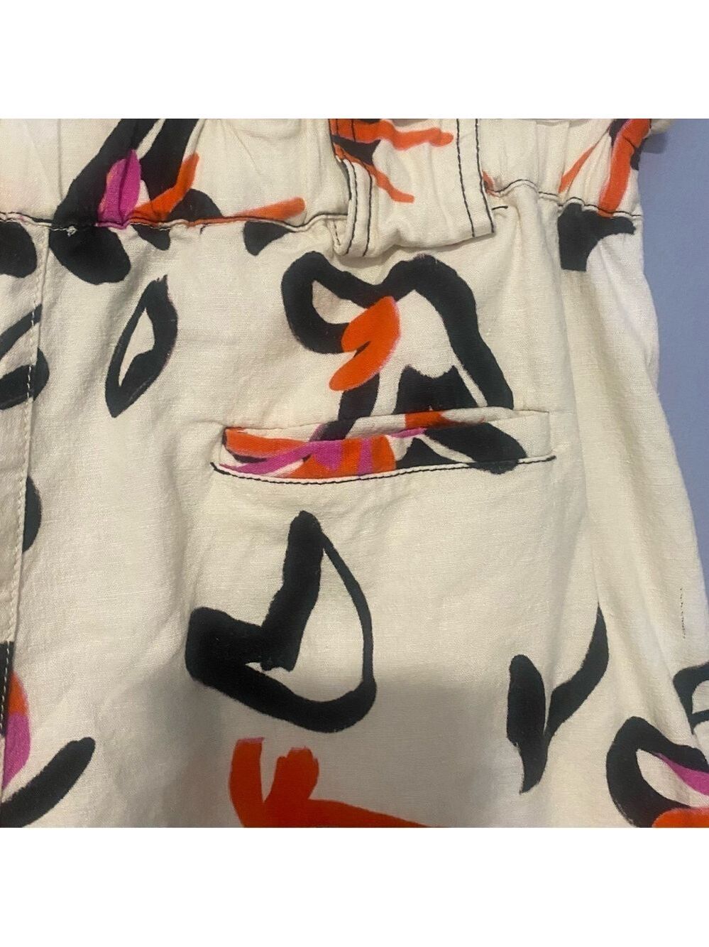 Tanya Taylor High Waist Floral Linen Shorts Orange Pink Black Women’s Size 8 - Picture 8 of 13